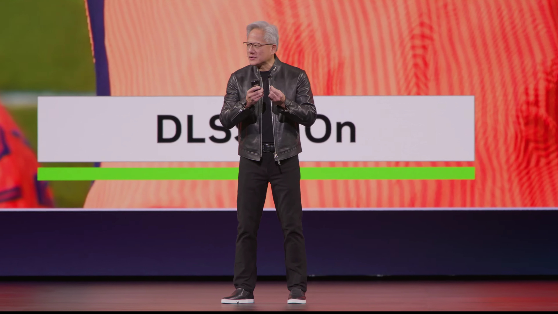 Nvidia's Jensen Huang showing off DLSS 5 at GTC 2026.