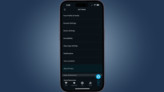 Alexa Privacy menu in app settings