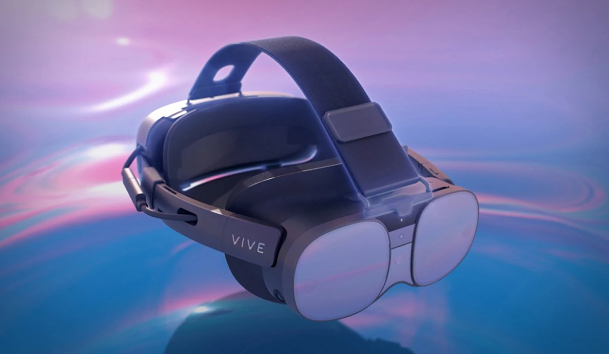 an HTC Vive XR Elite headset on a colourful background