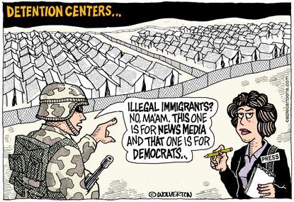Political cartoon U.S. detention center news media democrats illegal immigrants