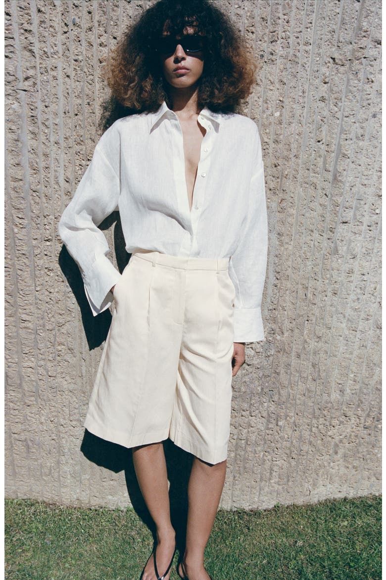 Straight Linen Blend Bermuda Shorts