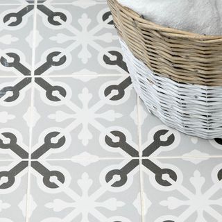 designed floor and towel in bucket