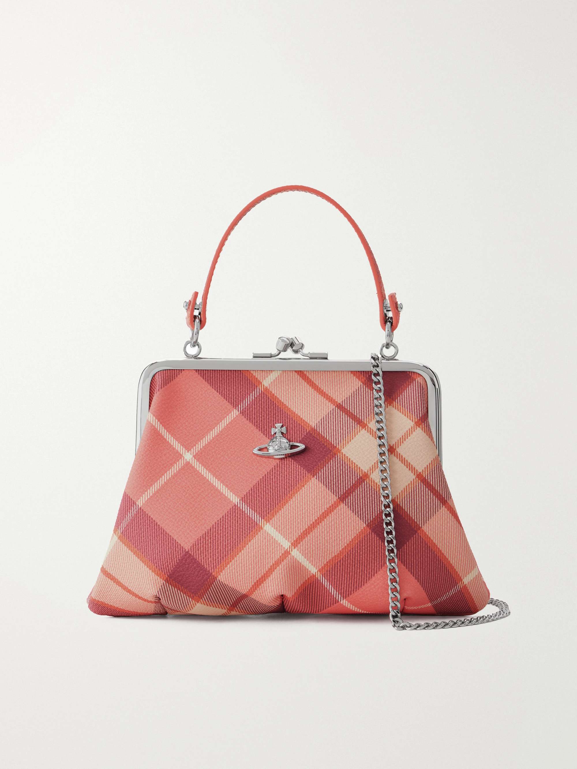 Granny Frame Mini Orb-Detailed Checked Vegan Material Tote