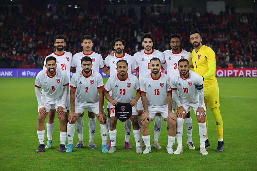 Jordan World Cup 2026 squad: Jordan&#039;s National soccer team players line up prior to International friendly soccer match between Albania and Jordan at Air Albania Stadium on October 14, 2025 in Tirana, Albania.