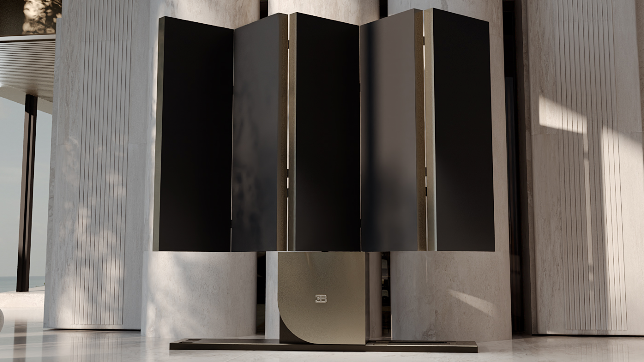 Lifestyle photo of the C SEED BUGATTI N1 self-folding TV as it unfolds