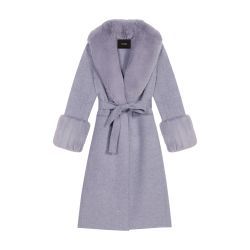 Long Coat With Faux Fur Collar - Maje