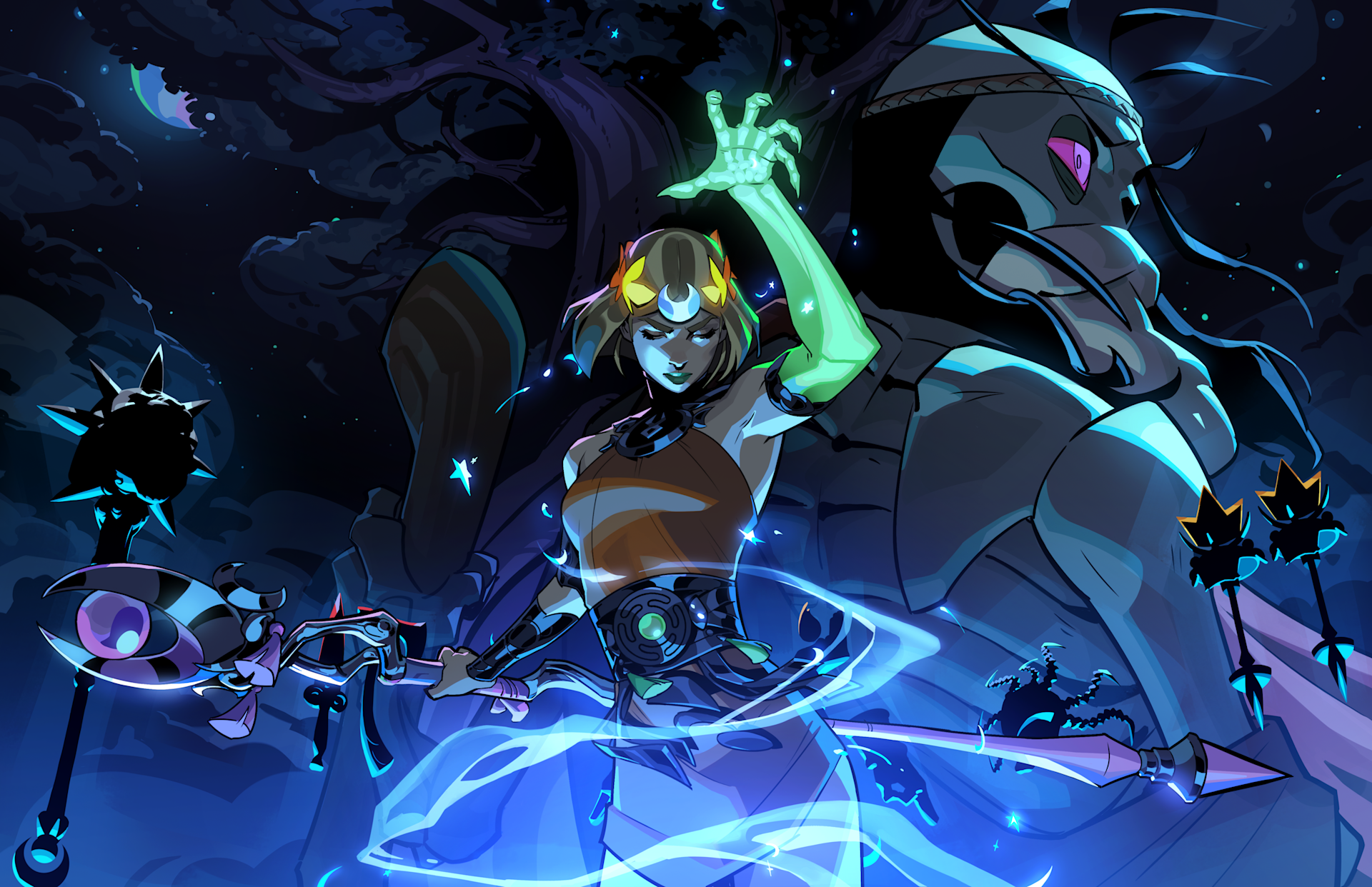 Hades 2 Melinoe and schelemeus at the silver pool with nocturnal arms
