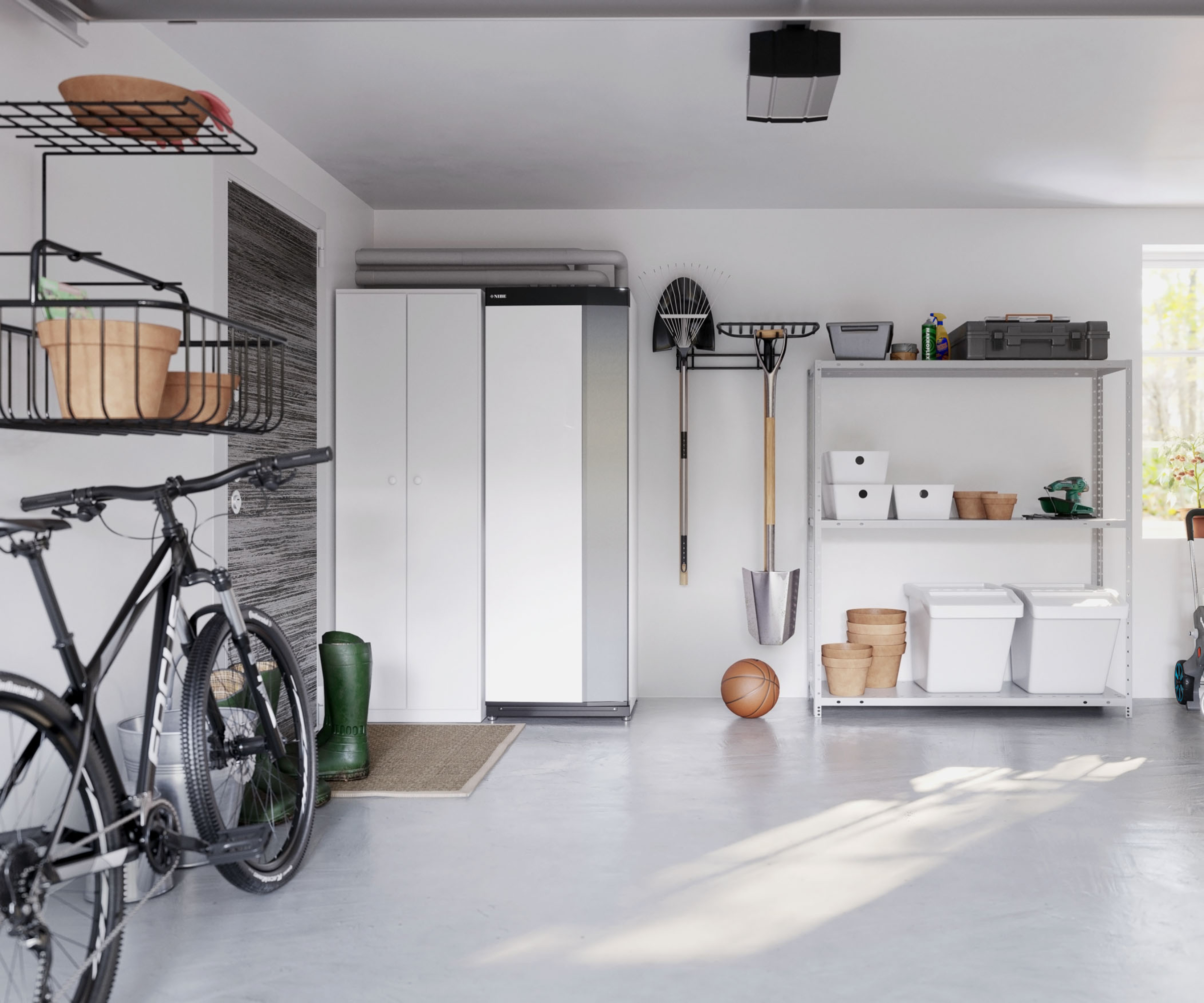 ground source heat pump unit in garage