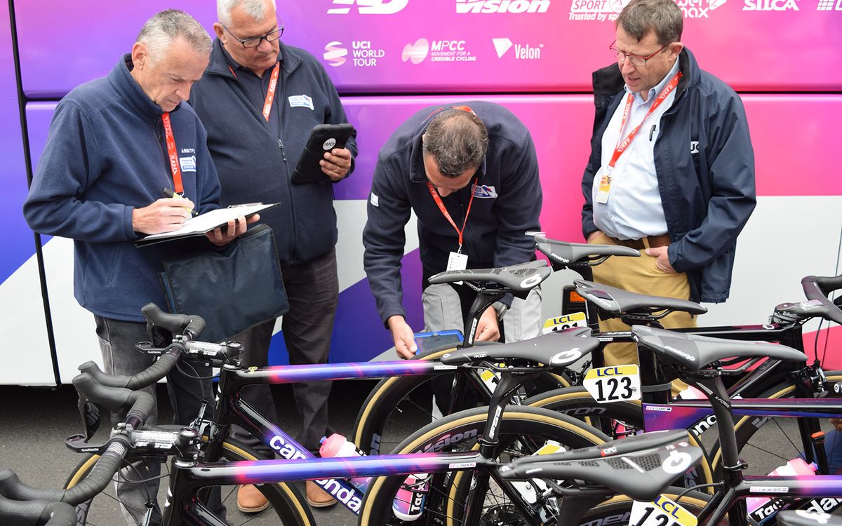 UCI commissaires check team bikes for tecnological fraud ahead of each stage