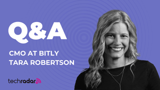 Headshot of Tara Robertson, Bitly’s Chief Marketing Officer on a purple background
