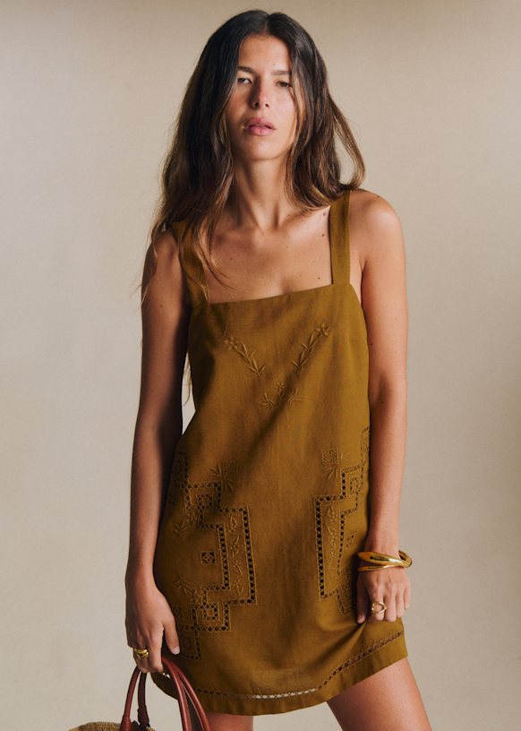 Victoire Dress - Embroidered Bronze - Linen - S&amp;eacute;zane