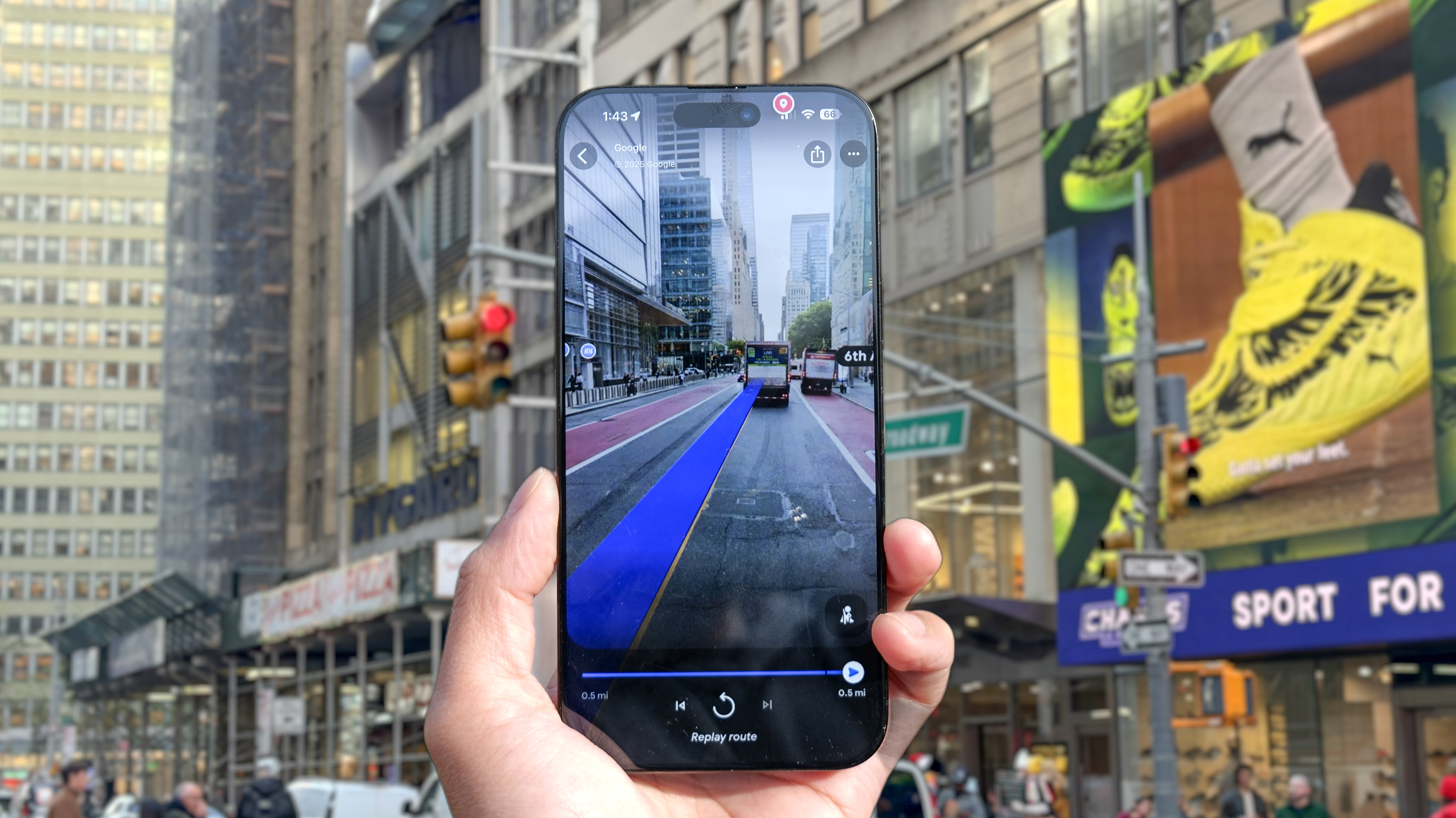 iPhone showing Google Maps Immersive View.
