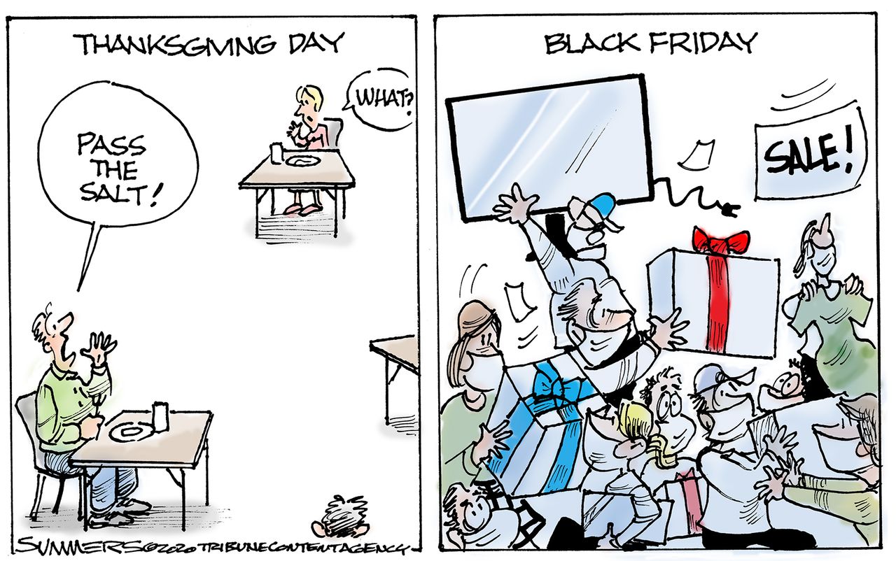 Editorial Cartoon U.S. Thanksgiving COVID black friday