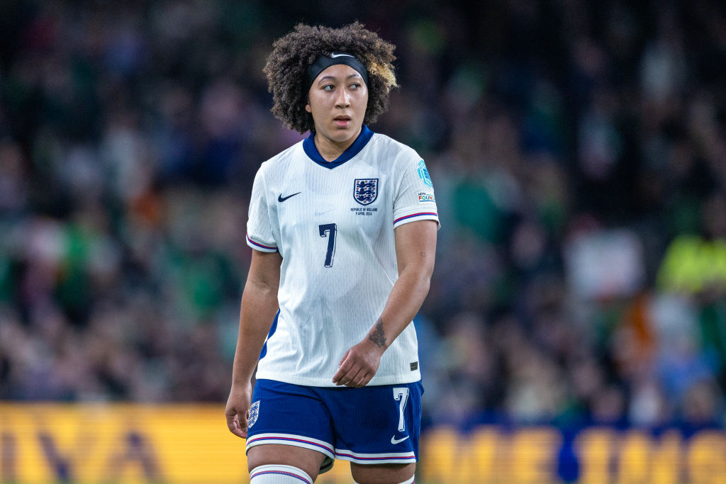 Lauren James n. 7 dell'Inghilterra durante la Repubblica d'Irlanda contro l'Inghilterra, partita di qualificazione europea femminile UEFA 2025 all'Aviva Stadium il 9 aprile 2024 a Dublino, Irlanda.