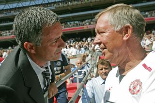 Chelsea manager Jose Mourinho greets Manchester United boss Sir Alex Ferguson ahead of the teams' Community Shield clash in August 2007.