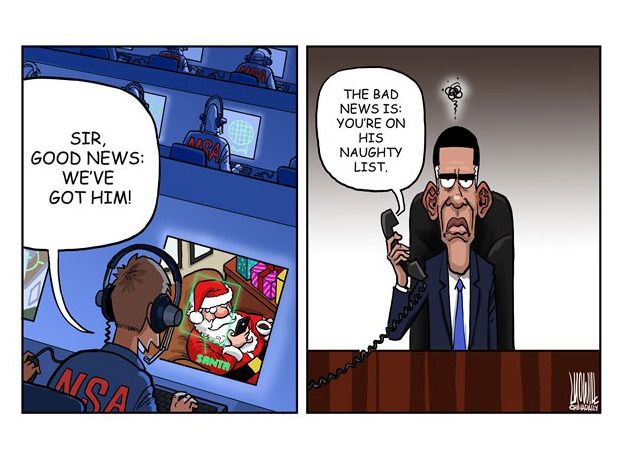 Obama cartoon NSA Santa