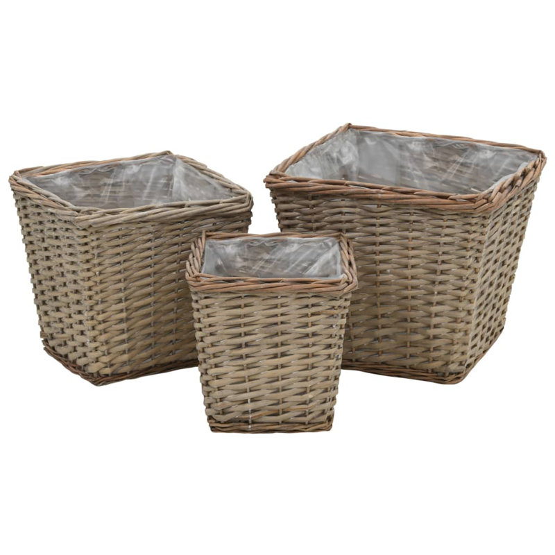 Rosalind Wheeler Raised Bed Set of 3 Brown Wicker With Pe Lining Small Planters | Wayfair