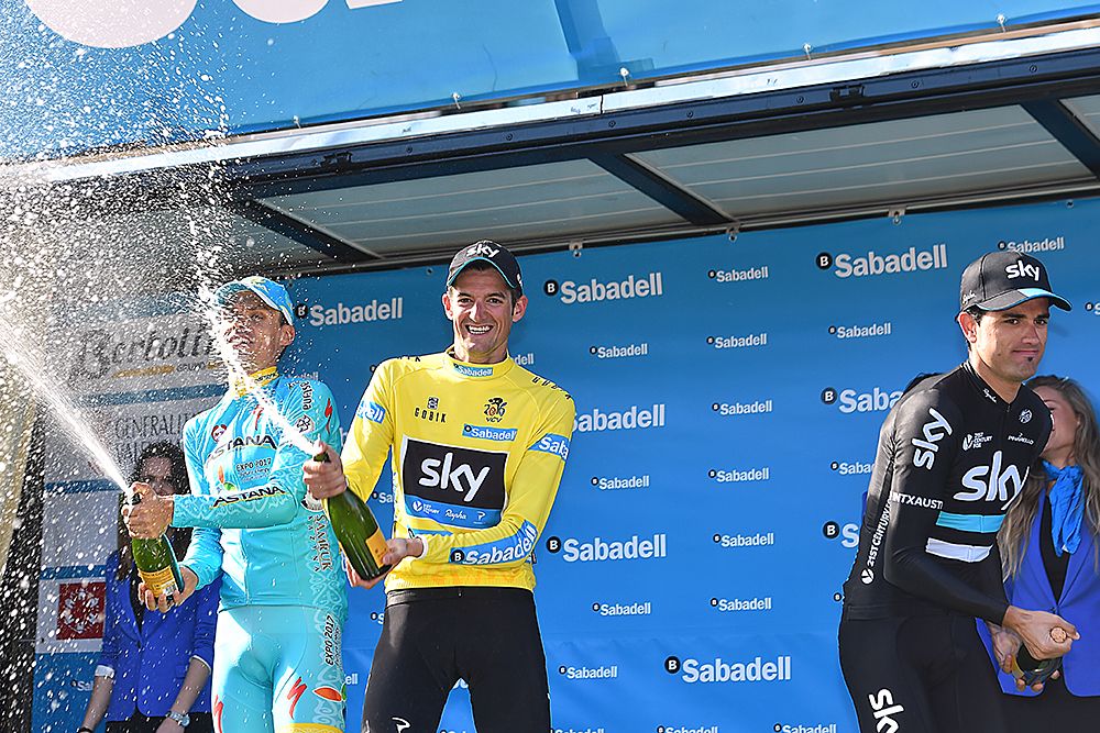 Wout Poels (Team Sky) celebrates his win at the Volta a la Comunitat Valenciana