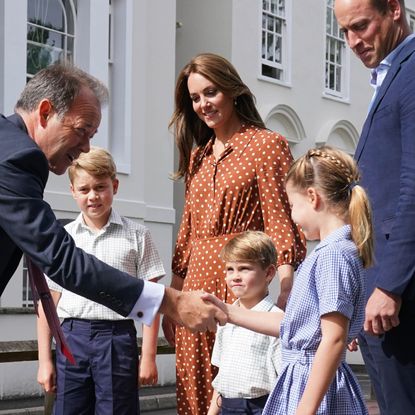 Prince William, Kate Middleton, Prince George, Princess Charlotte, and Prince Louis at their first day of school at Lambrook