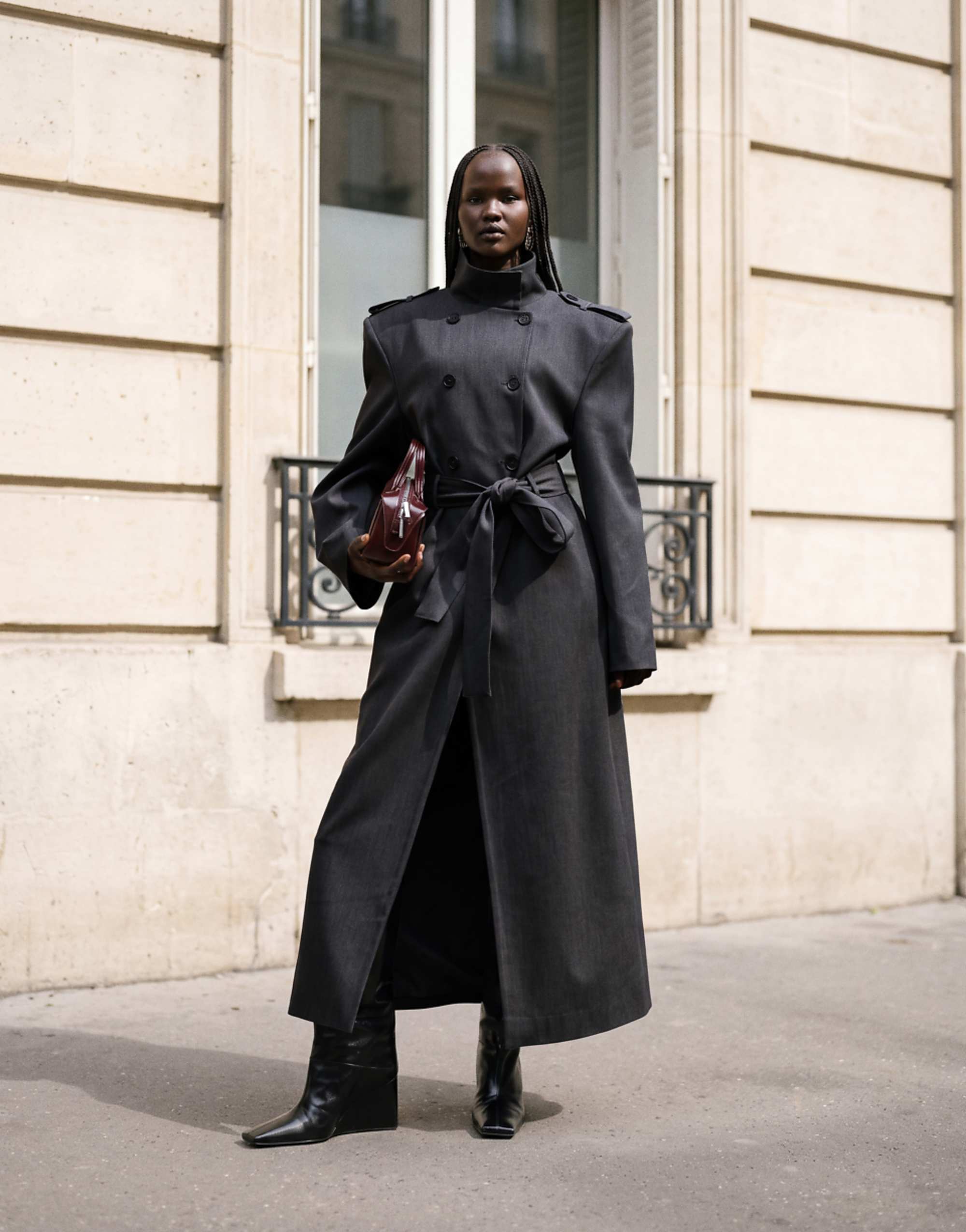 Asos Design Tailored Trench Coat With Shoulder Pads in Gray