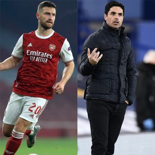The future of Shkodran Mustafi (left) lies at Arsenal right now, according to Mikel Arteta (right) (Adam Davy/Peter Powell/PA)