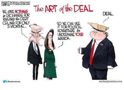 Political cartoon U.S. Trump Democrats debt deal Schumer Pelosi