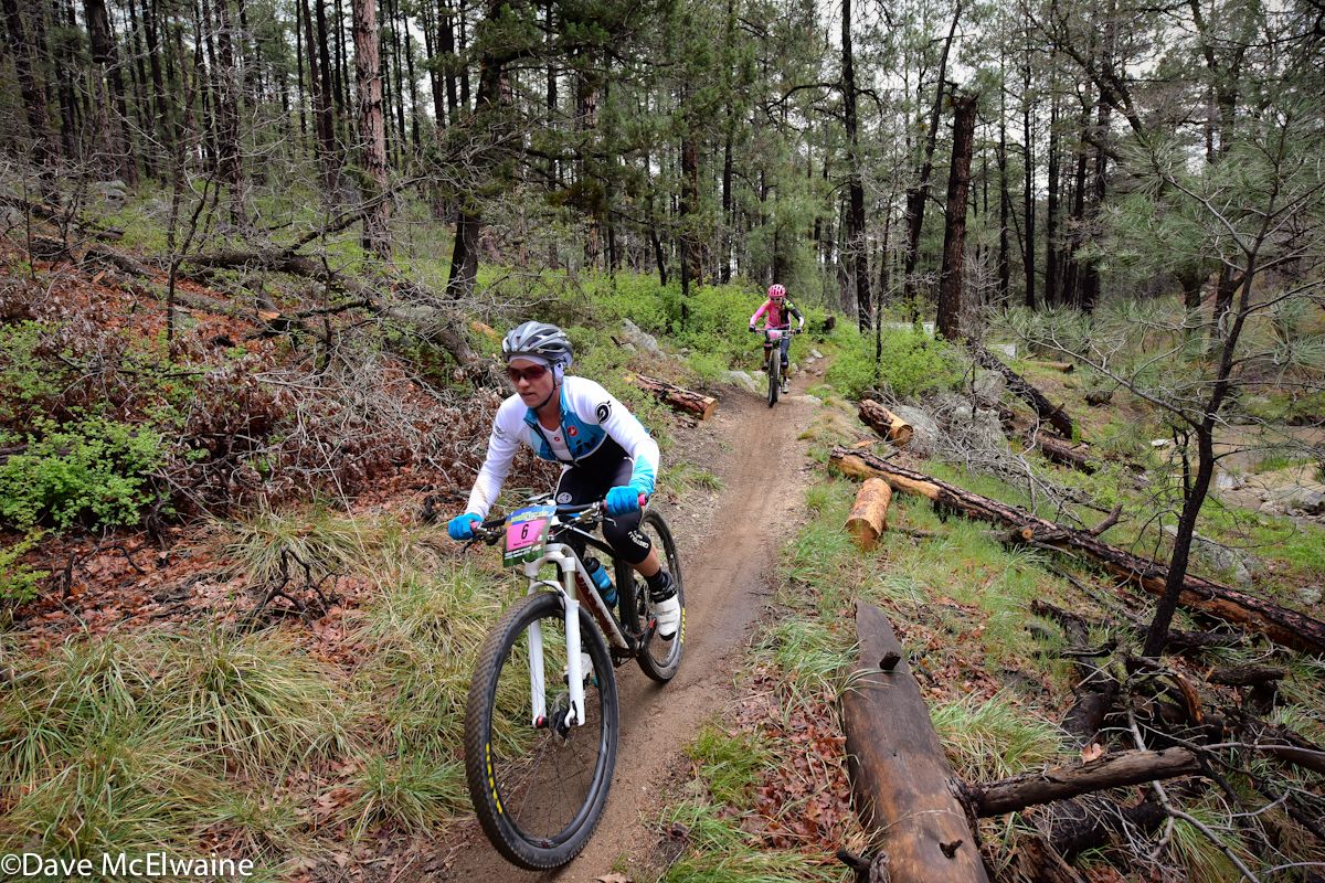 Megan Chinburg (Bikeflights.com) riding singletrack at the ten-mile point