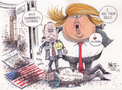 Political cartoon U.S. Trump Putin intelligence agencies