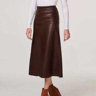 IZABEL LONDON Faux Leather High Waist Midi Skirt