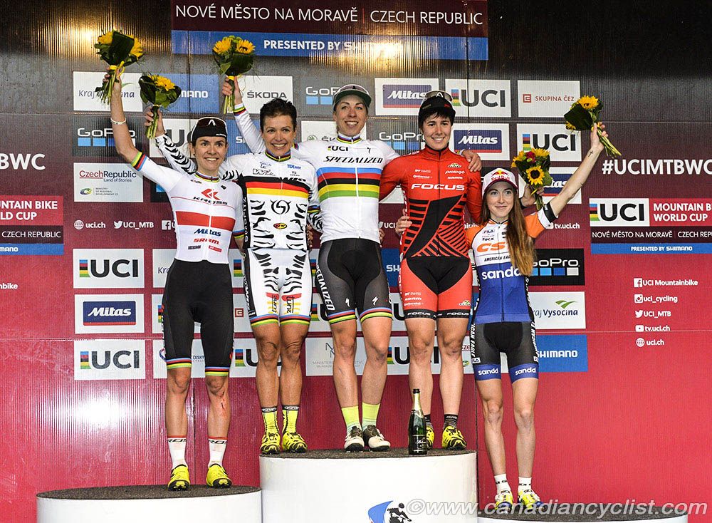 Podium: l to r - Maja Wloszczowska, Sabine Spitz, Annika Langvad, Linda Indergand, Yana Belomoina