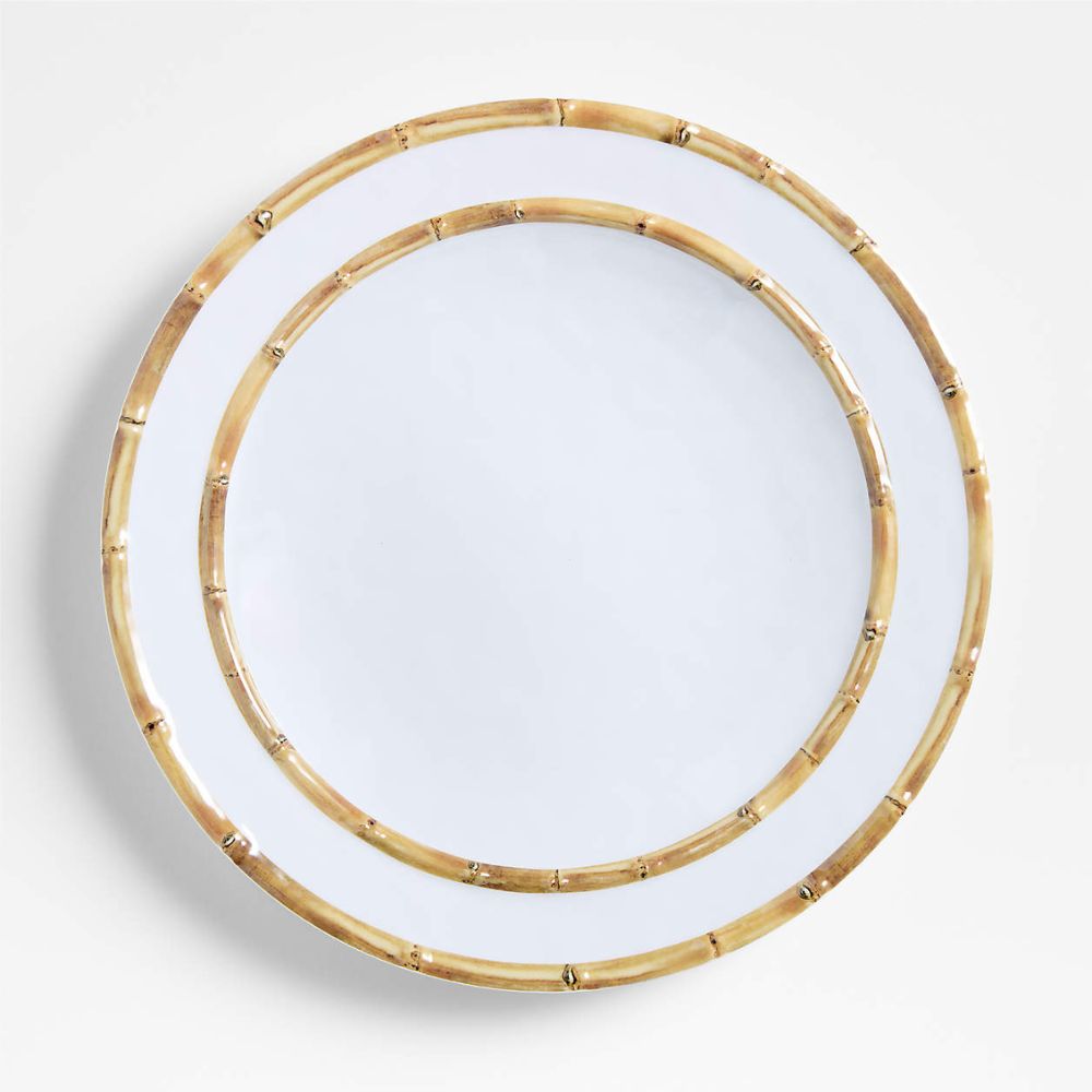Abbott White and Bamboo Outdoor Melamine Dinner Plate