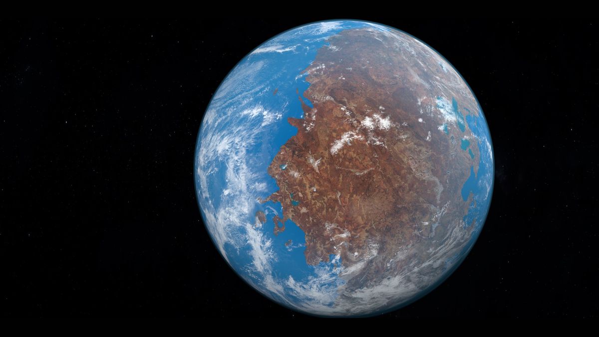 An image of the Earth from space. Here we see what Pangaea, or Pangea Earth Supercontinent, would have looked like – one giant land mass.