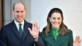 DUBLIN, IRELAND - MARCH 03: Prince William, Duke of Cambridge and Catherine, Duchess of Cambridge pose during an Official Meeting with the Taoiseach of Ireland Leo Varadkar on March 03, 2020 in Dublin, Ireland. The Duke and Duchess of Cambridge are undertaking an official visit to Ireland between Tuesday 3rd March and Thursday 5th March, at the request of the Foreign and Commonwealth Office. (Photo by Samir Hussein/WireImage)