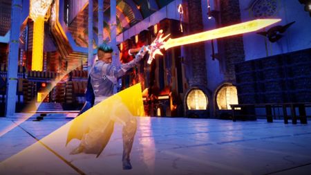 DreamWorld screen (cropped) - kneeling knight holding a glowing yellow sword
