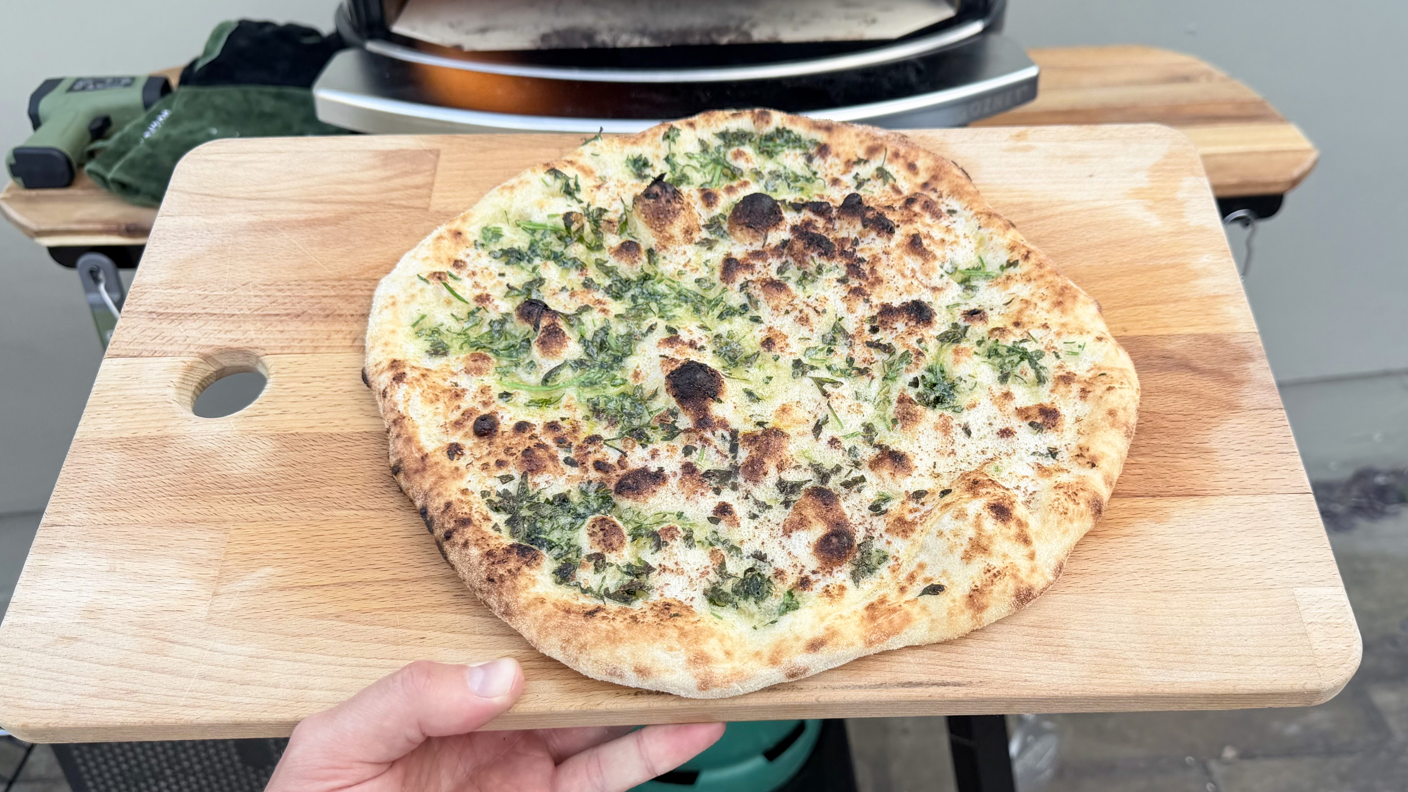 A garlic flatbread cooked on the Gozney Arc XL