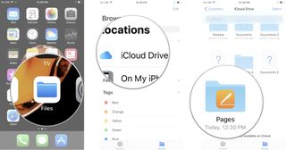 Share a document: Open Files, then tap iCloud Drive, then select a folder