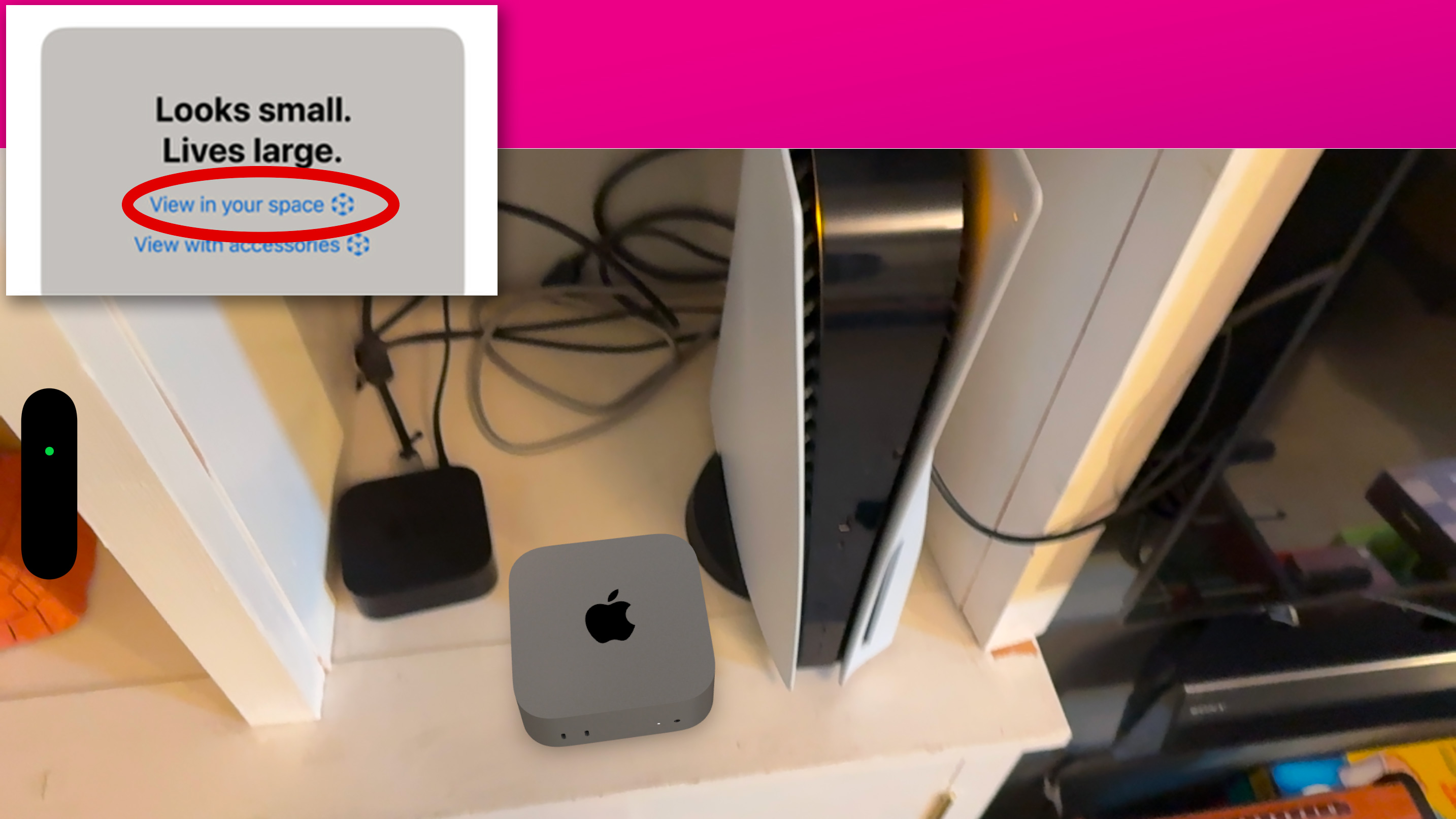 Using iPhone to view MacMini M4 with View in your space feature of Apple Store