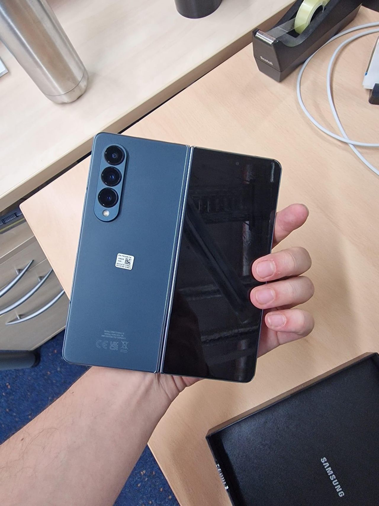 Samsung Galaxy Z Fold 4 real-world photos in blue color variant
