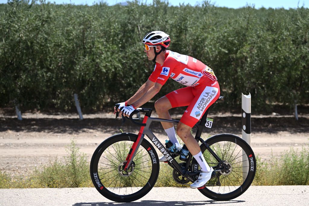 CORDOBA SPAIN AUGUST 23 Ben OConnor of Australia and Team Decathlon AG2R La Mondiale Red Leader Jersey competes during the La Vuelta 79th Tour of Spain 2024 Stage 7 a 1805km stage from Archidona to Cordoba UCIWT on August 23 2024 in Cordoba Spain Photo by Dario BelingheriGetty Images