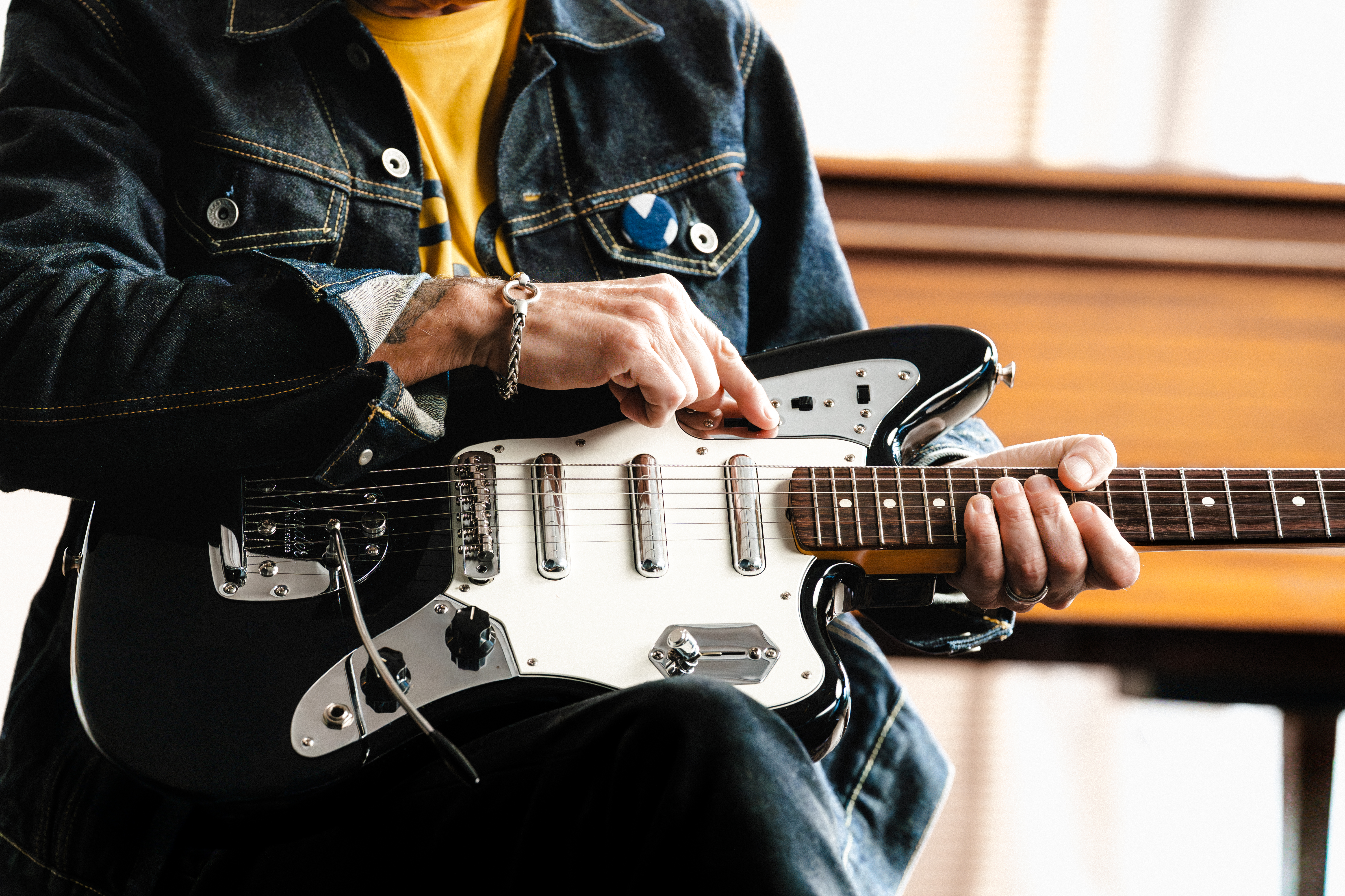 Closeup of Johnny Marr&#039;s second signature Fender Jaguar