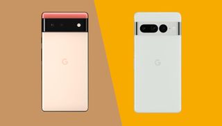 The Google Pixel 6 (L) and the Google Pixel 7 (R)