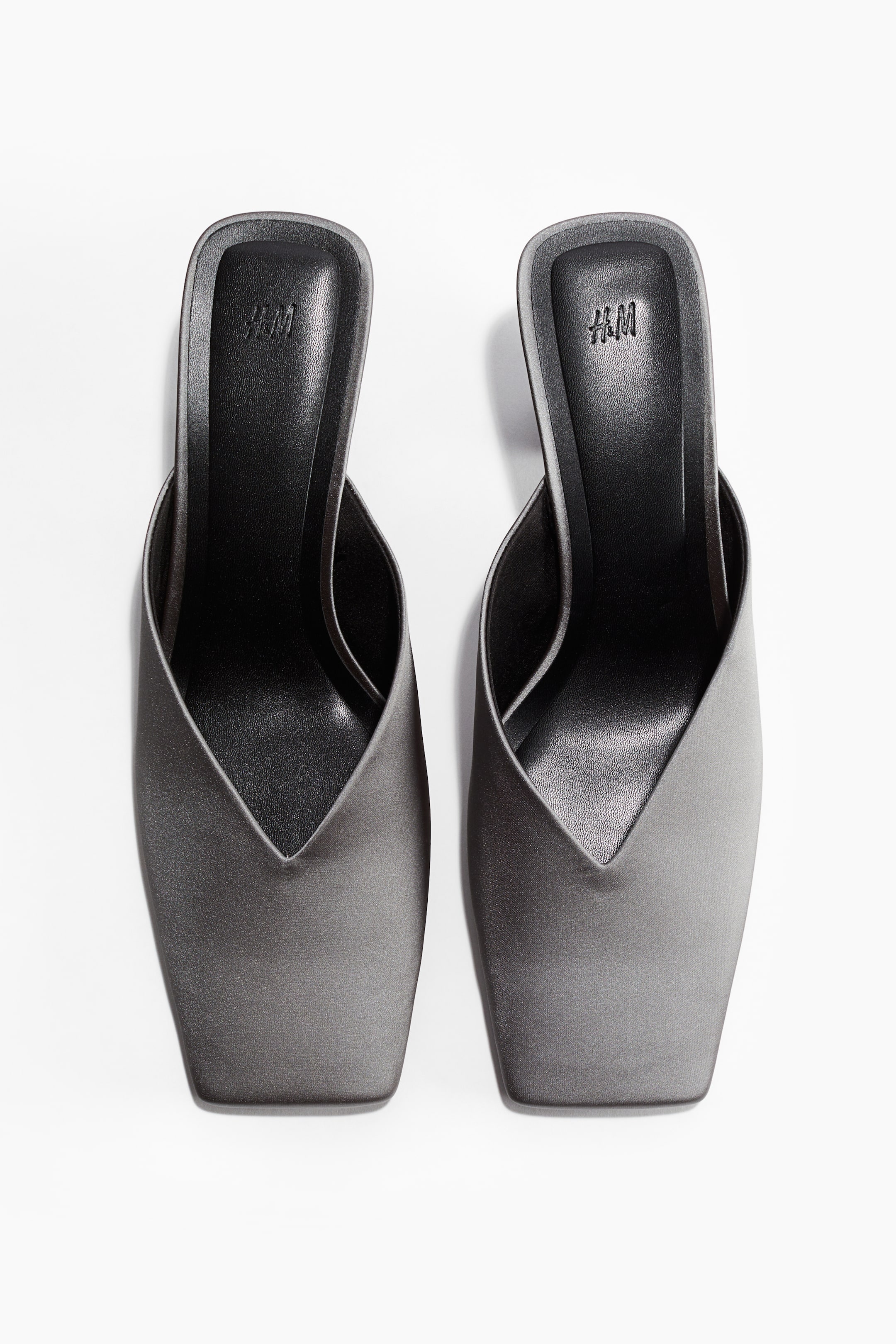 Cone-Heel Satin Mules - Grey