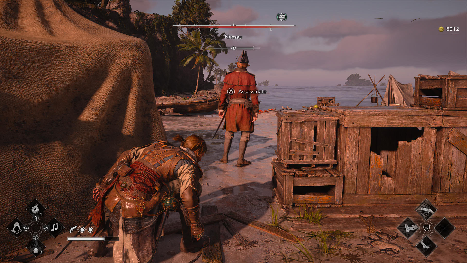 Edward sneaks up behind a guard, ready to assassinate in Assassin's Creed Black Flag Resynced