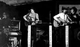 The Byrds perform at the Grand Ol' Opry in Nashville in 1968. From left, Kevin Kelley, Gram Parsons, Roger McGuinn and Chris Hillman.