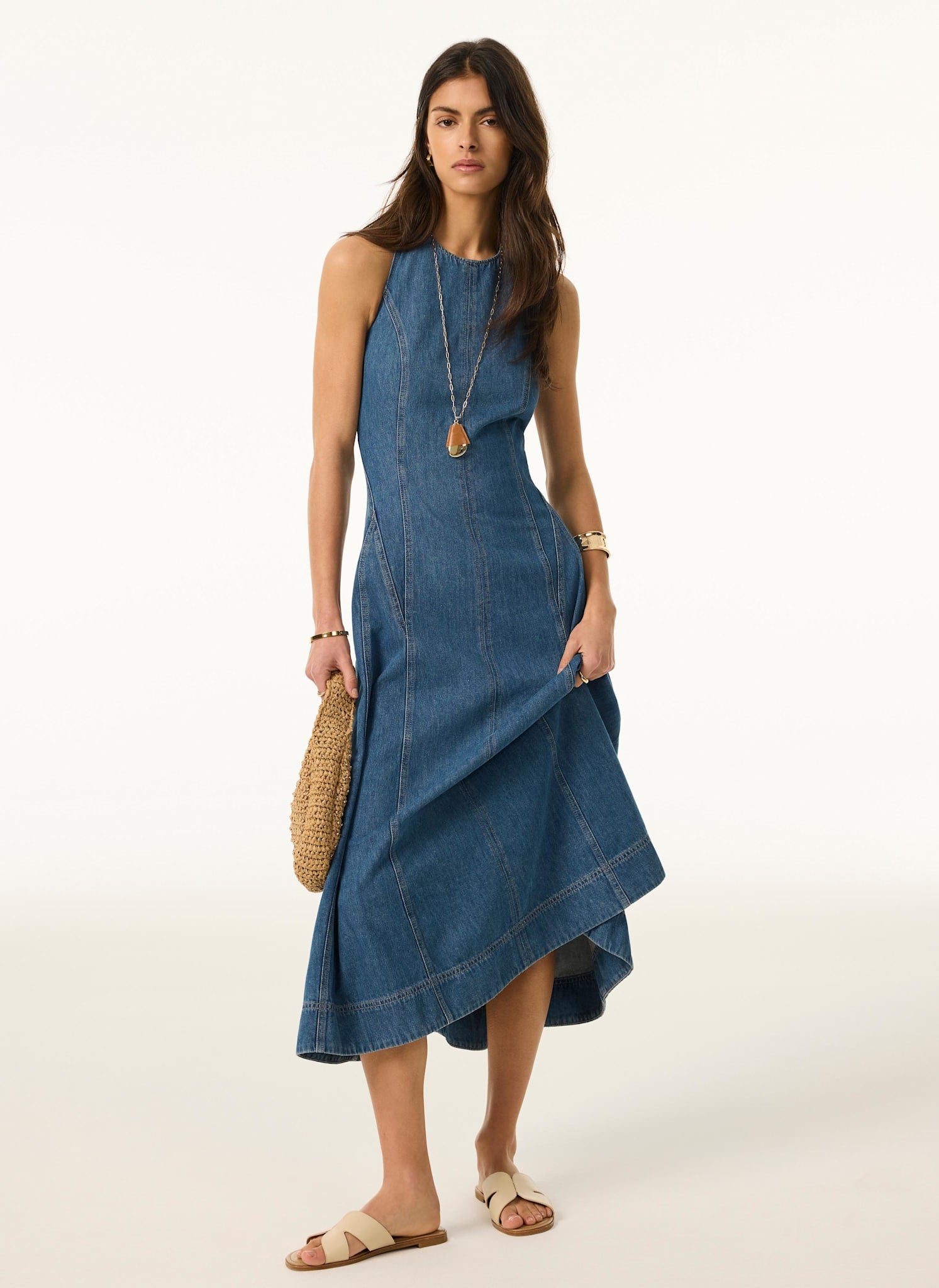 Mid Indigo Denim Halter Midi Dress