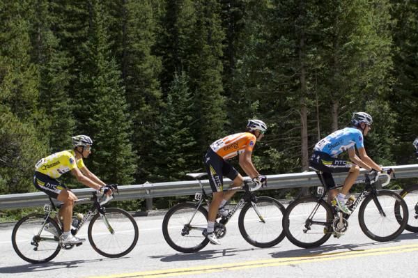 HTC-Highroad's classification leaders: Patrick Gretsch in yellow, Danny Pate and Tejay Van Garderen