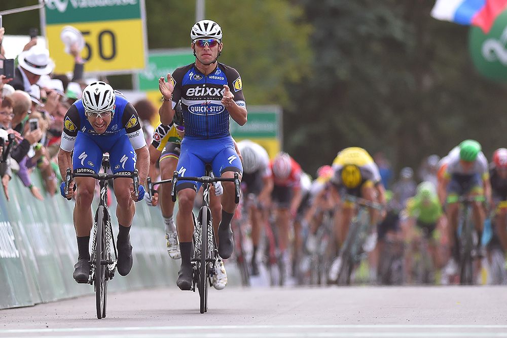 Maximiliano Richeze (Etixx-QuickStep) and teammate Fernando Gaviria finish first and second during stage 4 at Tour de Suisse