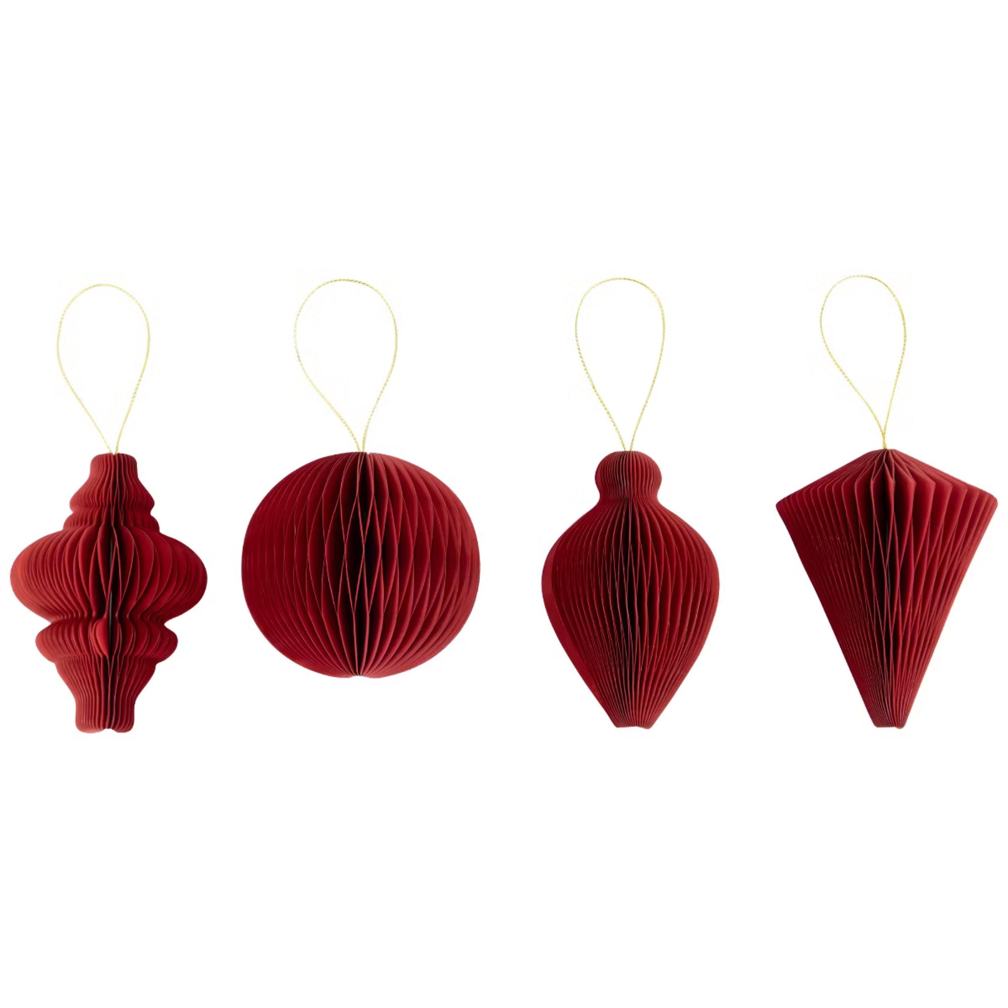 Northlight Foldable Honeycomb Paper Christmas Finial Ornaments - Red - Set of 4