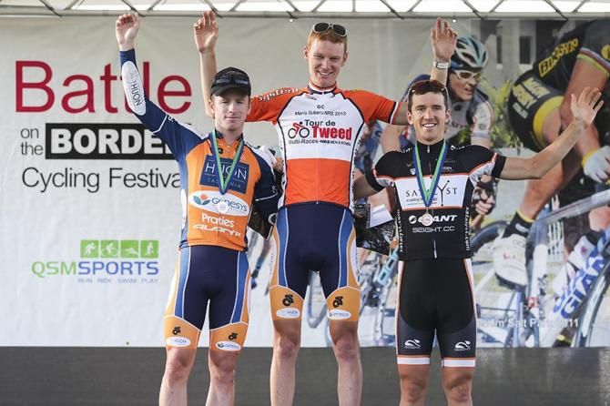 Final GC podium at Battle on the Border: Jai Crawford, Jack Haig (Huon Salmon-Genesys) and Adam Semple (Satalyst-Giant)
