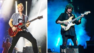 Left-Simon McBride of the English rock band Deep Purple performs in concert during Alma Festival on June 13, 2024 in Madrid, Spain; Right-Ritchie Blackmore of the British band Ritchie Blackmore&#039;s Rainbow performs live on stage during a concert at the Velodrom on April 18, 2018 in Berlin, Germany